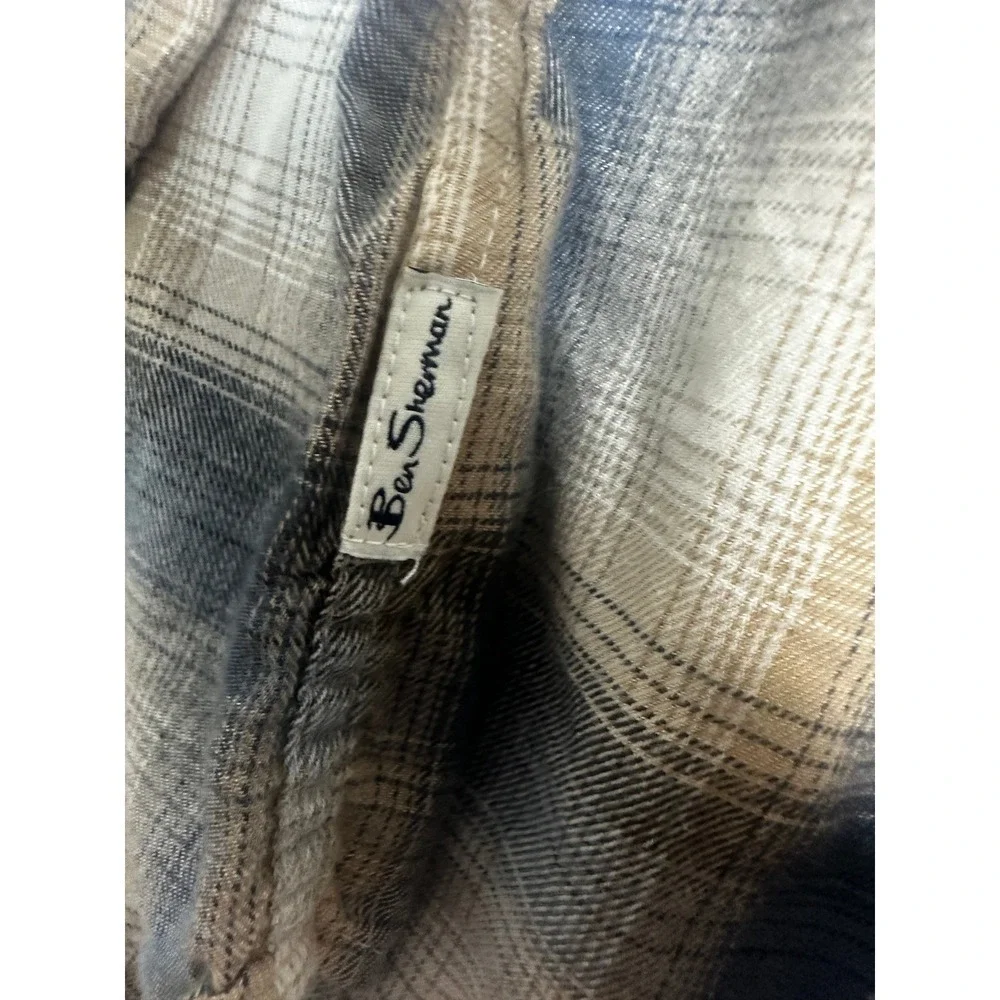 Ben Sherman Mens XXL Blue Tan Plaid Long Sleeve Button Down‎ Flannel Shirt